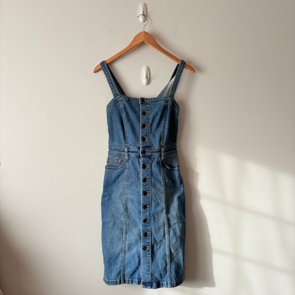 Free People Denim Button Front Gracie Pinafore Dress Size 8 - Picture 4 of 8